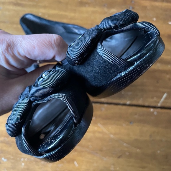 TALBOTS black Suede D'orsay Peeptoe rhinestone ribbon cocktail platform Heels 6 - Picture 7 of 8